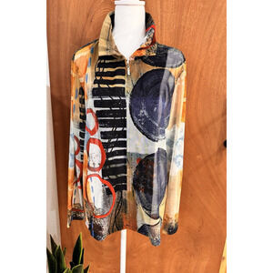 FREDERIQUE Ruffle Collar Abstract Art to Wear Sheer Funky Psychedelic XL Unisex